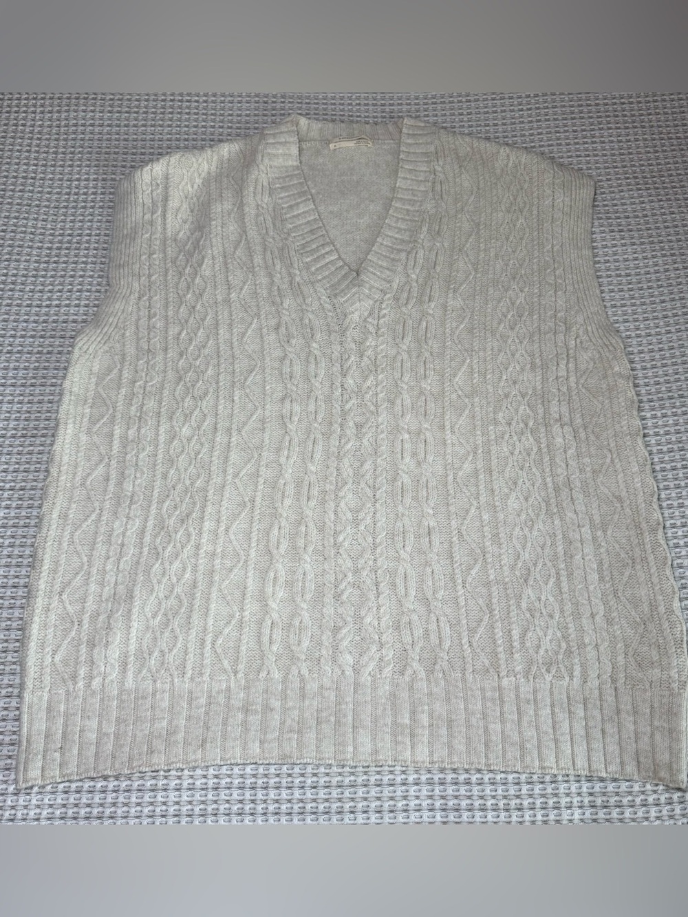 Anthropologie Ivory Sweater Vest XL Wns Cable Knit V-Neck Sleeveless Ivy Prep
